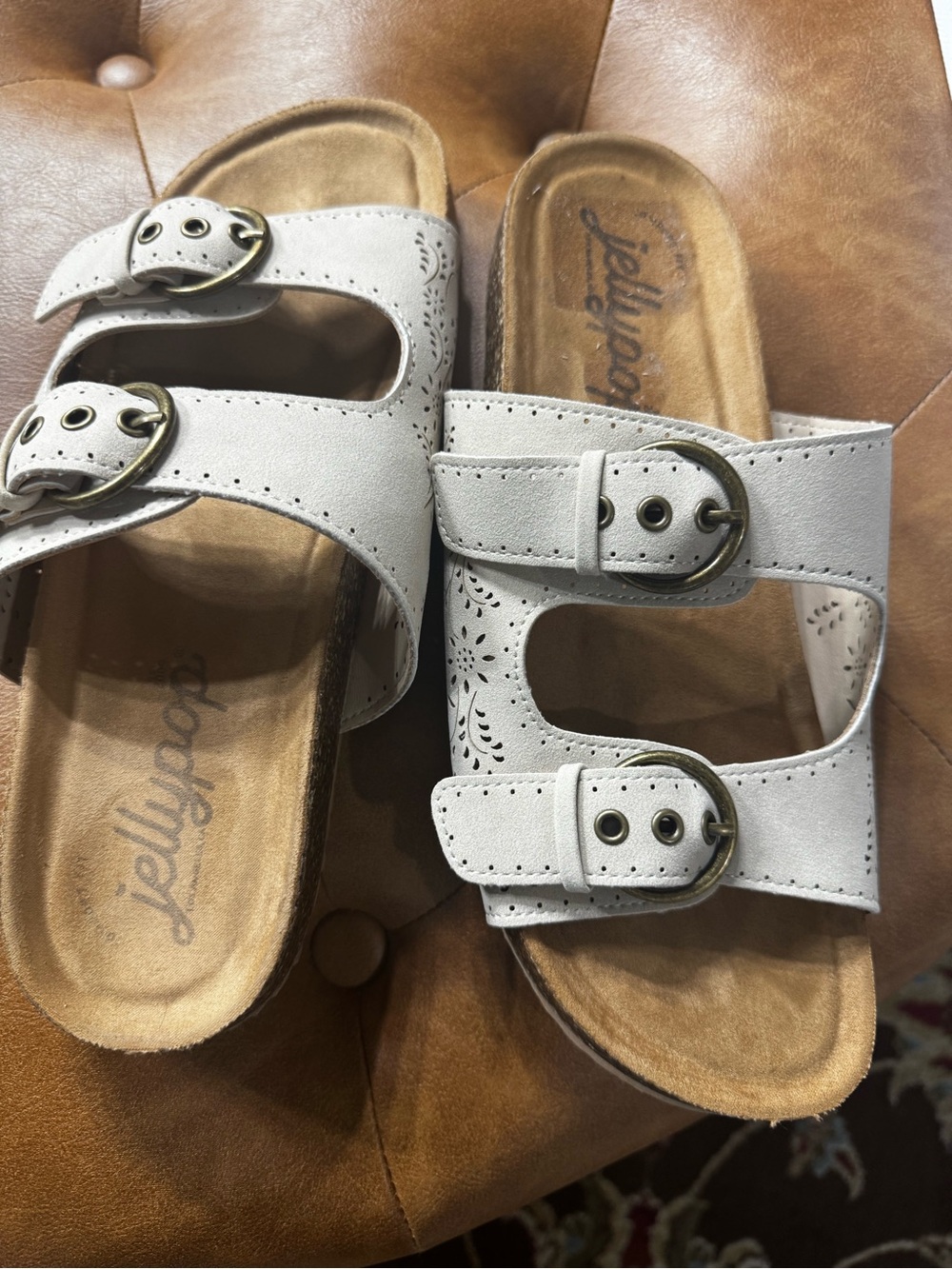 Jellypop Light Gray Double Buckle Slide Mules